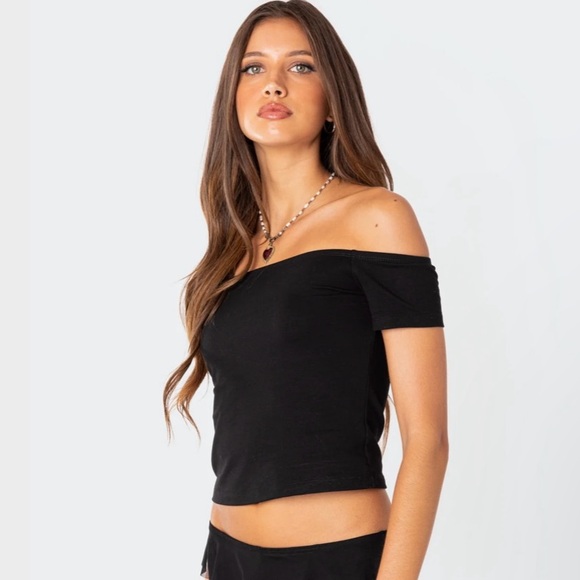 Edikted Trixie Black Off Shoulder crop Top size small new with tags - Picture 2 of 9